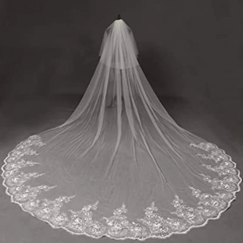voile mariée blanc dentelle polyester clips métalliques classique bordure florale deux couches adultère femme