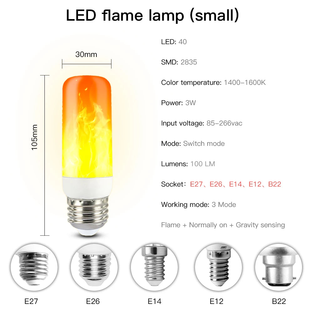 ampoule led effet flamme moderne 3w 6w 8w e27 e14 b22 blanc orange jaune