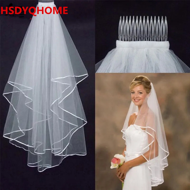 voile mariée femme blanc deux couches bord dentelle rayures classique clips fixations adultes