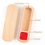organisateur tampons bois naturel encreur support magnétique motif animal sculpté traditionnel artisanal