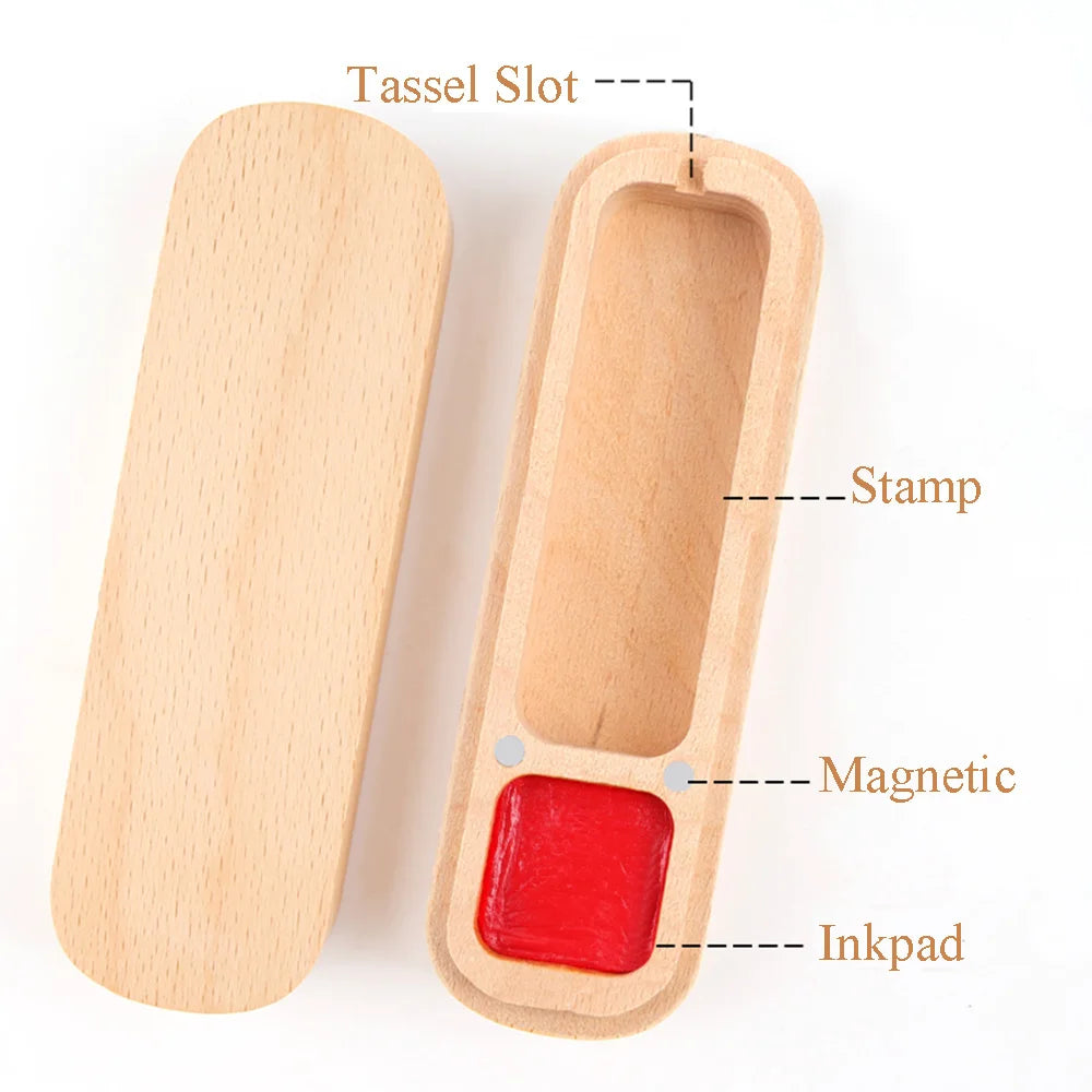 organisateur tampons bois naturel encreur support magnétique motif animal sculpté traditionnel artisanal