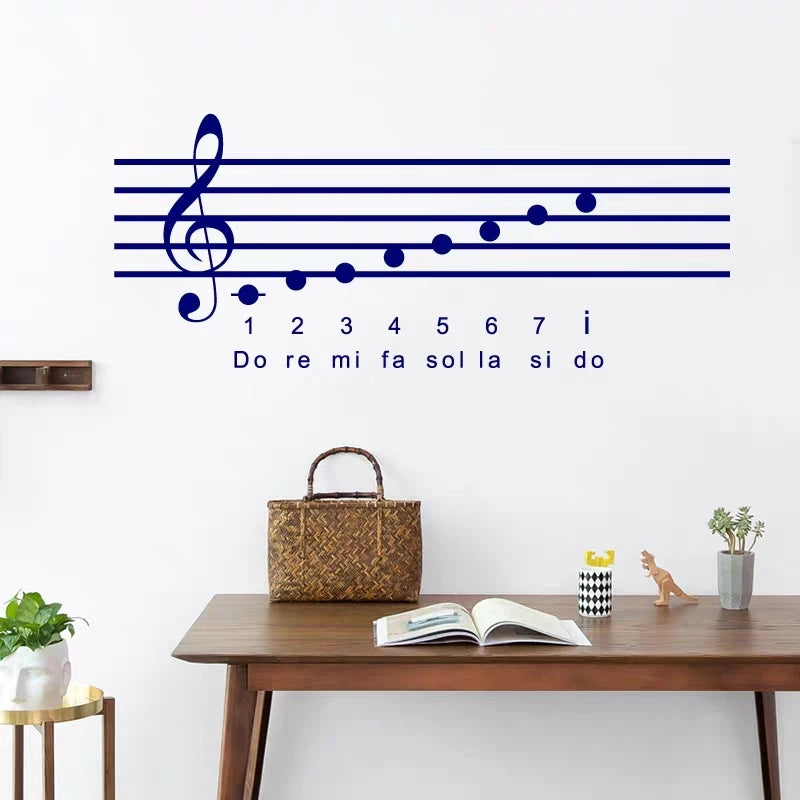 Sticker mural 3D notes de piano bleu dans salon moderne