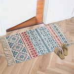tapis géométrique boho beige noir triangles losanges antidérapant lavage machine main chambre salon prière