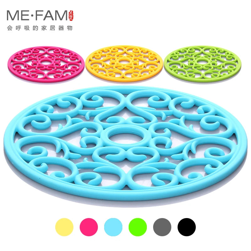 tapis table silicone moderne bleu vert rose motif floral clips