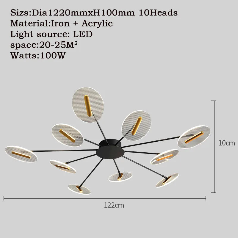 plafonnier moderne acrylique noir doré led clips facile chambre salon