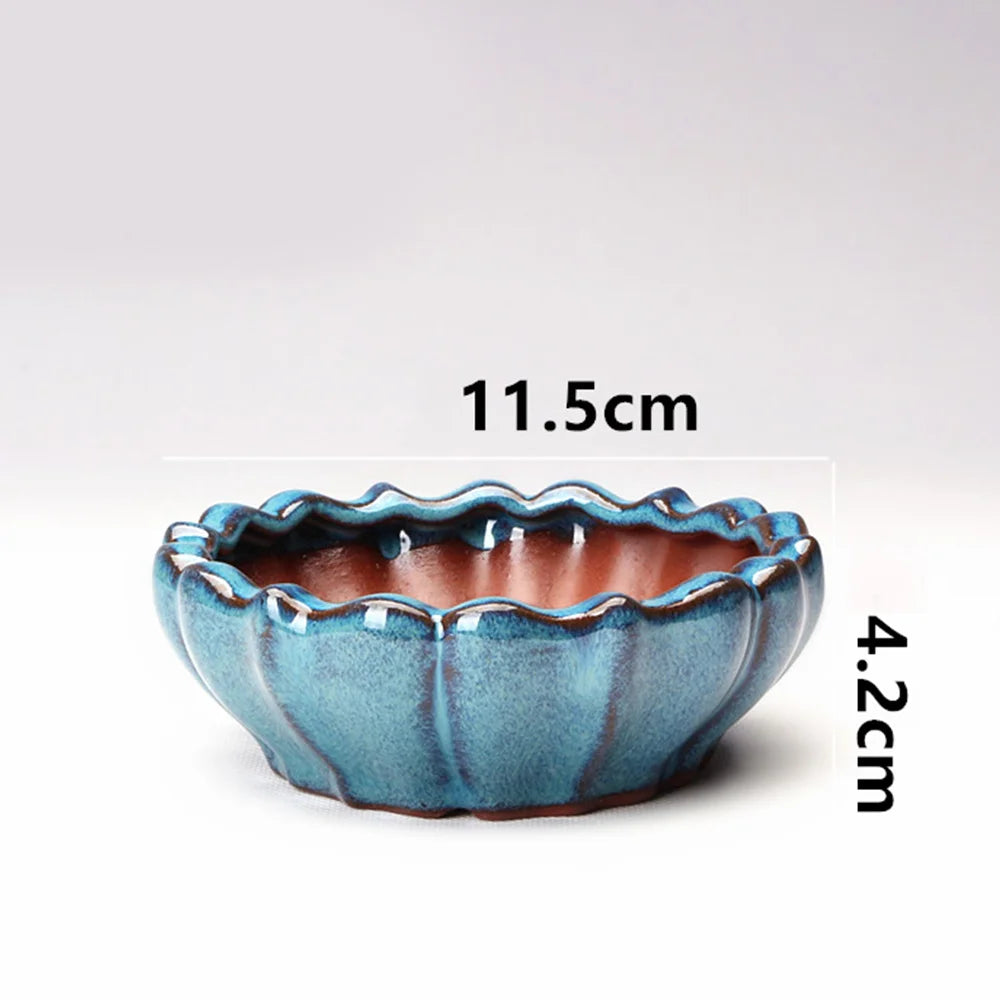 pots bonsaï chinois céramique porcelaine bleu brun texture grès effet craquelé classique artisanal