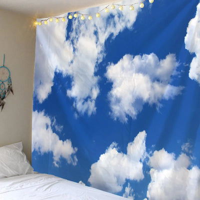 Tapisserie murale ciel bleu et nuages blancs décoration boho