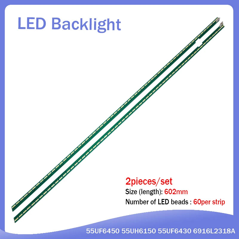 bande led vert 60 led 602mm moderne connecteur extrémités opaques télévision monitor