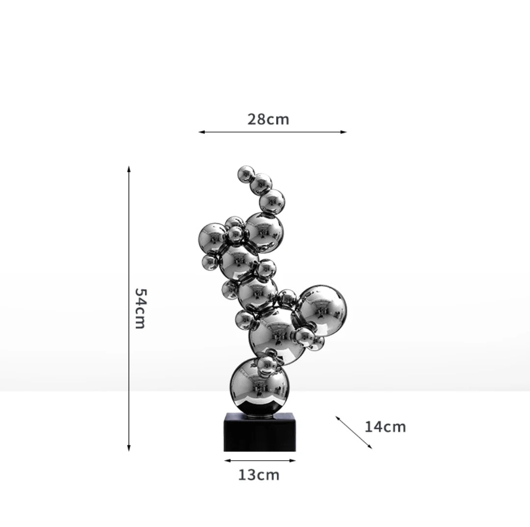 sculpture abstraite moderne sphères métal or rose arc ciel gris argenté contemporaine