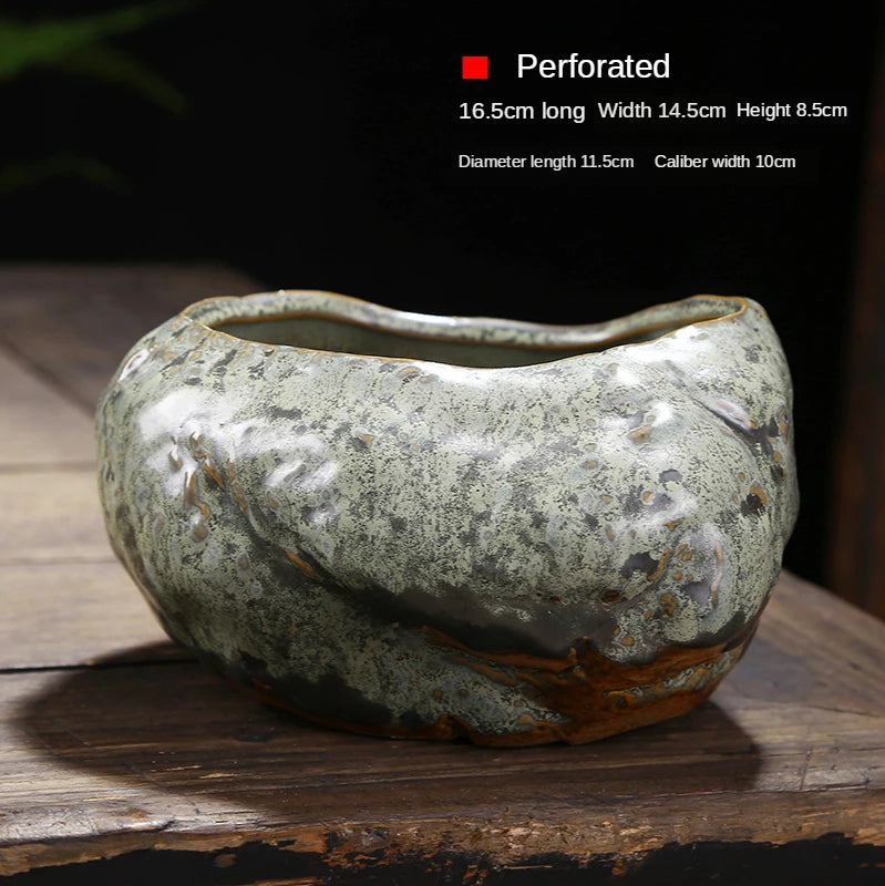 pot plante céramique glacé moderne minimaliste vert gris matériau poterie sans trou
