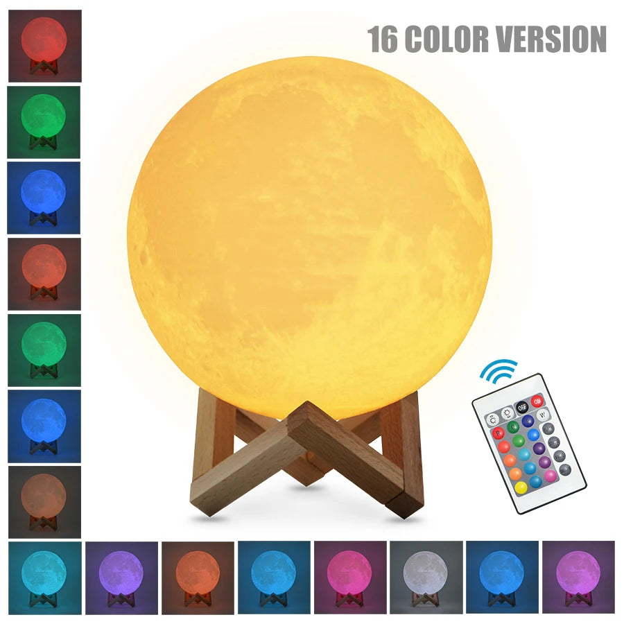 lampe lune rechargeable led blanc texture lunaire moderne support bois charge cable 8cm 12cm