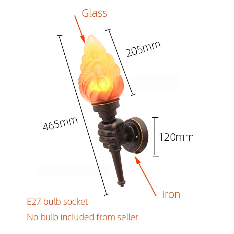 applique murale vintage main sculptée flamme noir doré éclairage salle bain entrée 220V LED