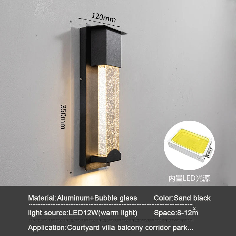 applique murale led moderne étanche ip65 noir transparent capteur mouvement extérieure jardin