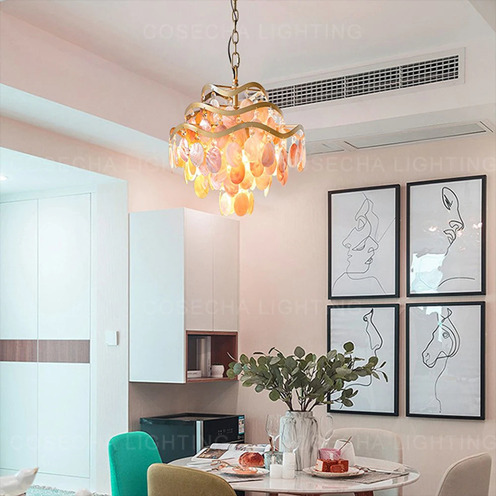chandelier cuivre coquillages cristaux suspension moderne bohème lumières lumières lumières