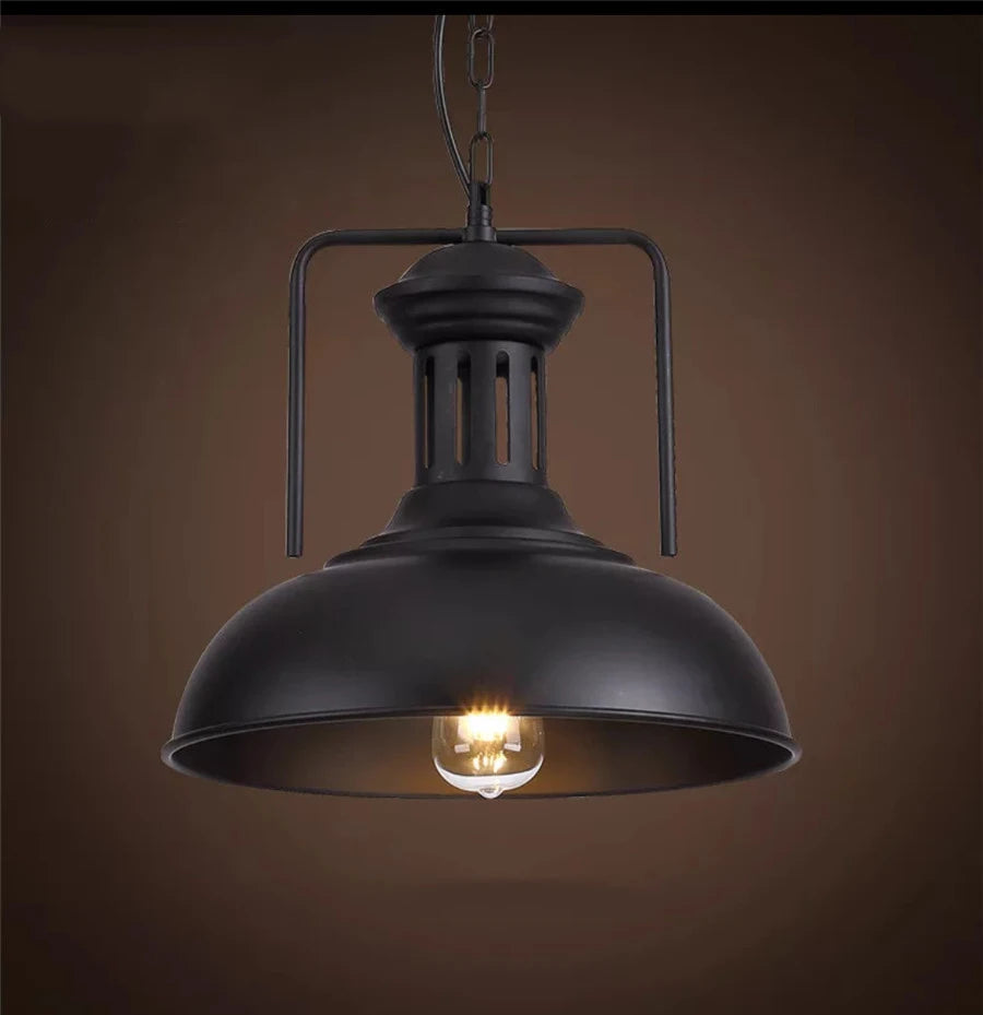 suspension lumineuse industrielle vintage fer noir ampoule led chaîne métallique salon chambrehôtel