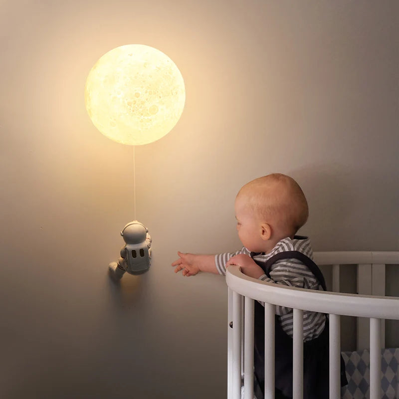 lampe murale moderne blanc gris astronaute lune éclairage chambre salon contemporain led fixé mur