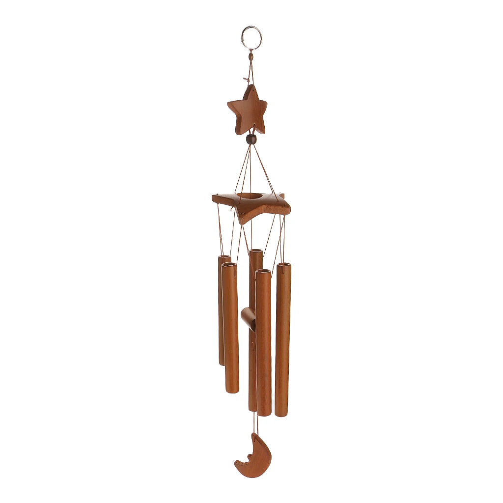 ventrouille marron étoile lune bois décorative champêtreextérieur suspension tubes décorativos