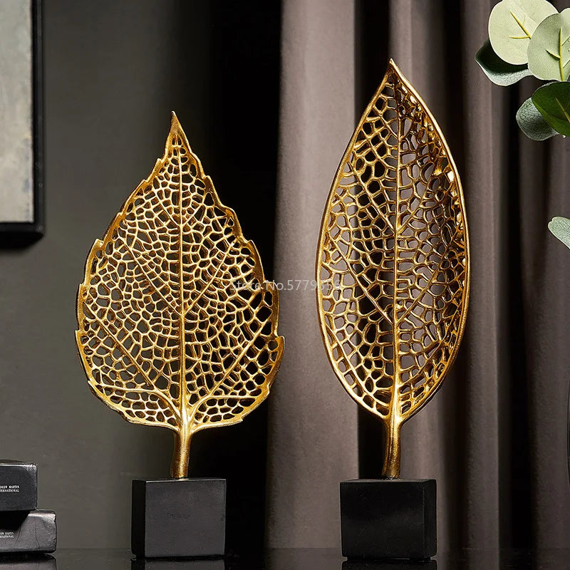 feuilles or décoratives moderne sculpture opaque nervure plantes élégantes intérieur salon