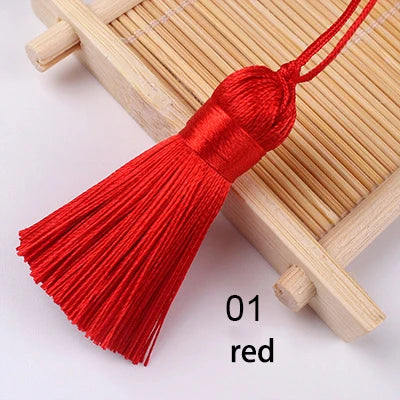 pompons soie polyester 5cm longueur 18cm corde noir rose rouge vert jaune bleu modernes