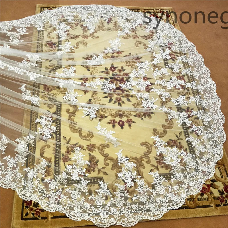 voile mariée cathédrale polyester blanc broderie florale translucide classique off white