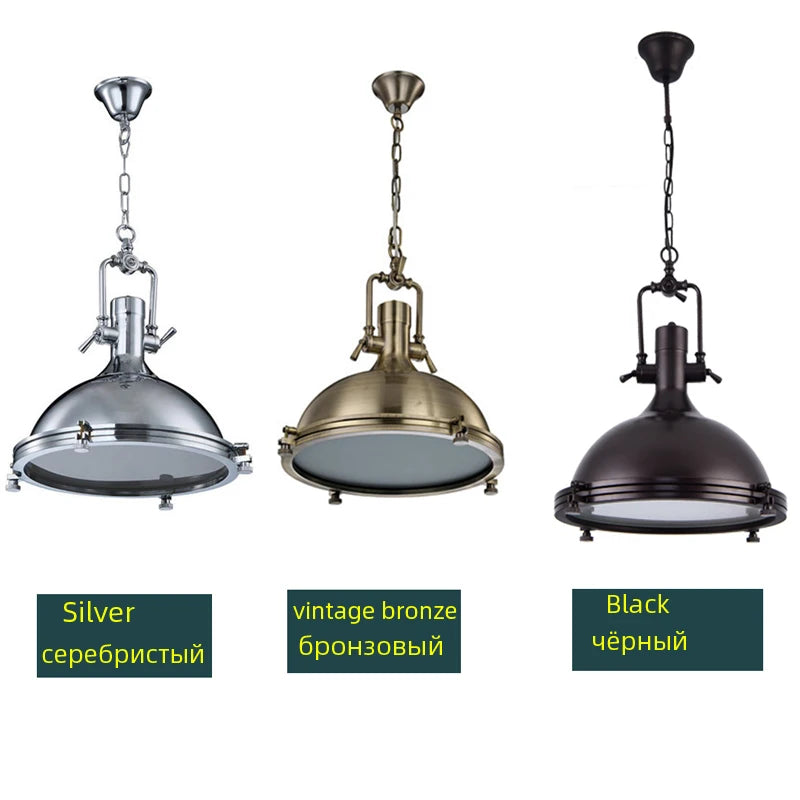 lampe suspendue industrielle vintage or argent noir métal brillant e27 étude salon chambrehôtel