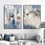 tableau abstrait contemporain bleu gris beige blanc marron peinture toile haut qualité décoration intérieure