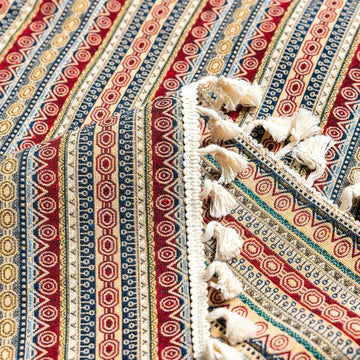 rideau bohème multicolore rayures géométriques opacité ethnique maison coton brodé pompons