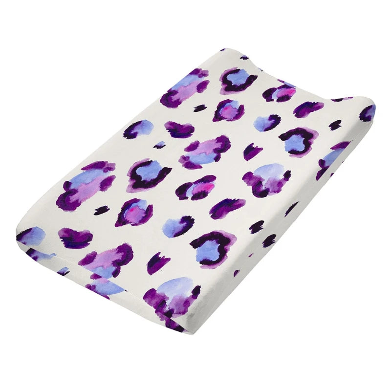 housse matelas langer coton feuilles tropicales moderne vert rose bleu blanc