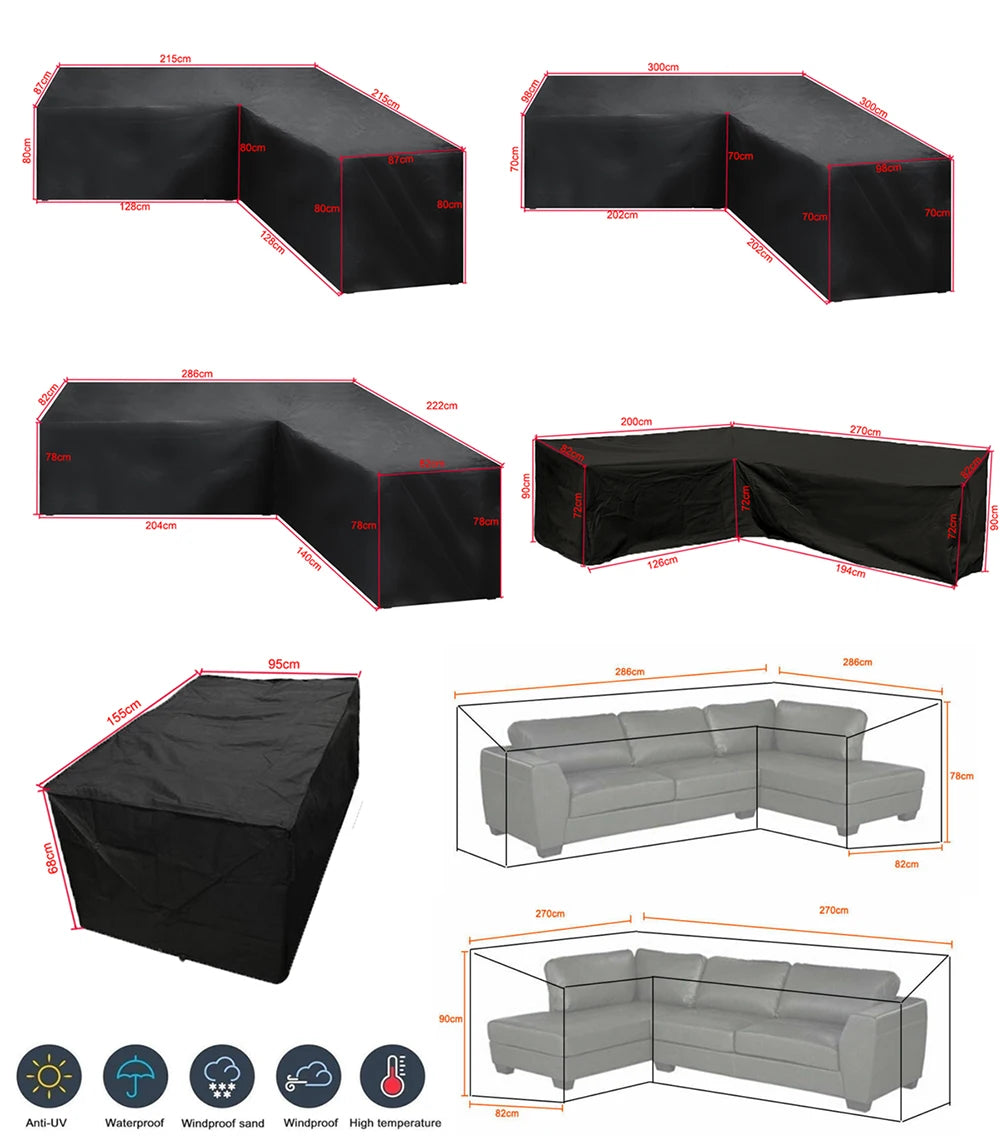housse canapé extérieur polyester noir moderne élastiques 286x222x82cm