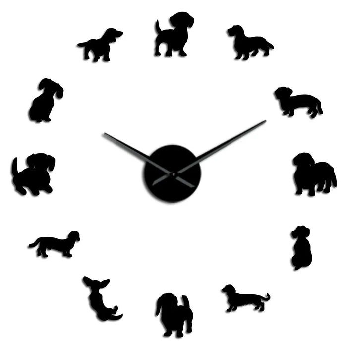 horloge murale moderne chien noir doré grande diy aiguille quartz unique