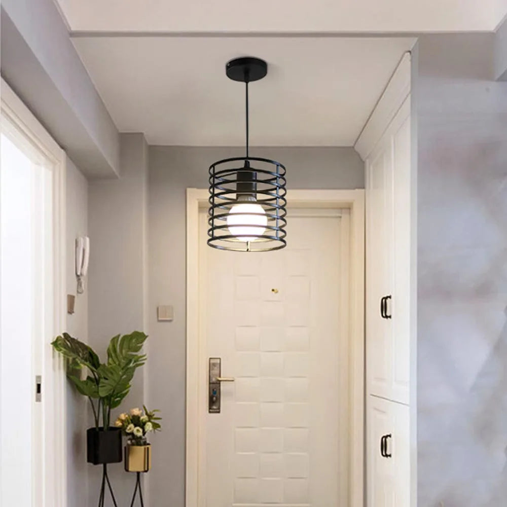 lumière suspendue industrielle spirale métallique noire ampoule jaune e27 vintage loft