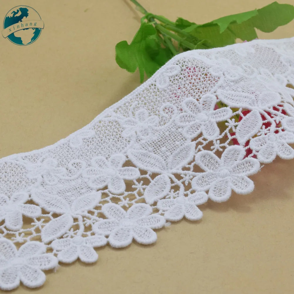 ruban dentelle fleurs blanc 100% coton largeur 8.5cm opacité fine écolo soluble eau decoration