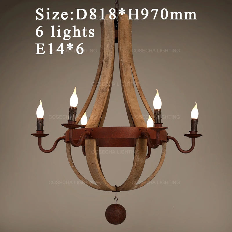 chandelier rustique bois marron vieilli 12 lumières suspension industrielle