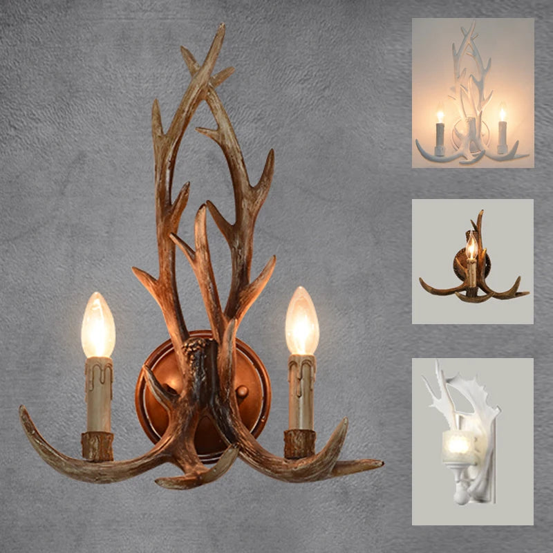 applique murale rustique blanc marron antilope branches naturelle ampoules led chambre salon