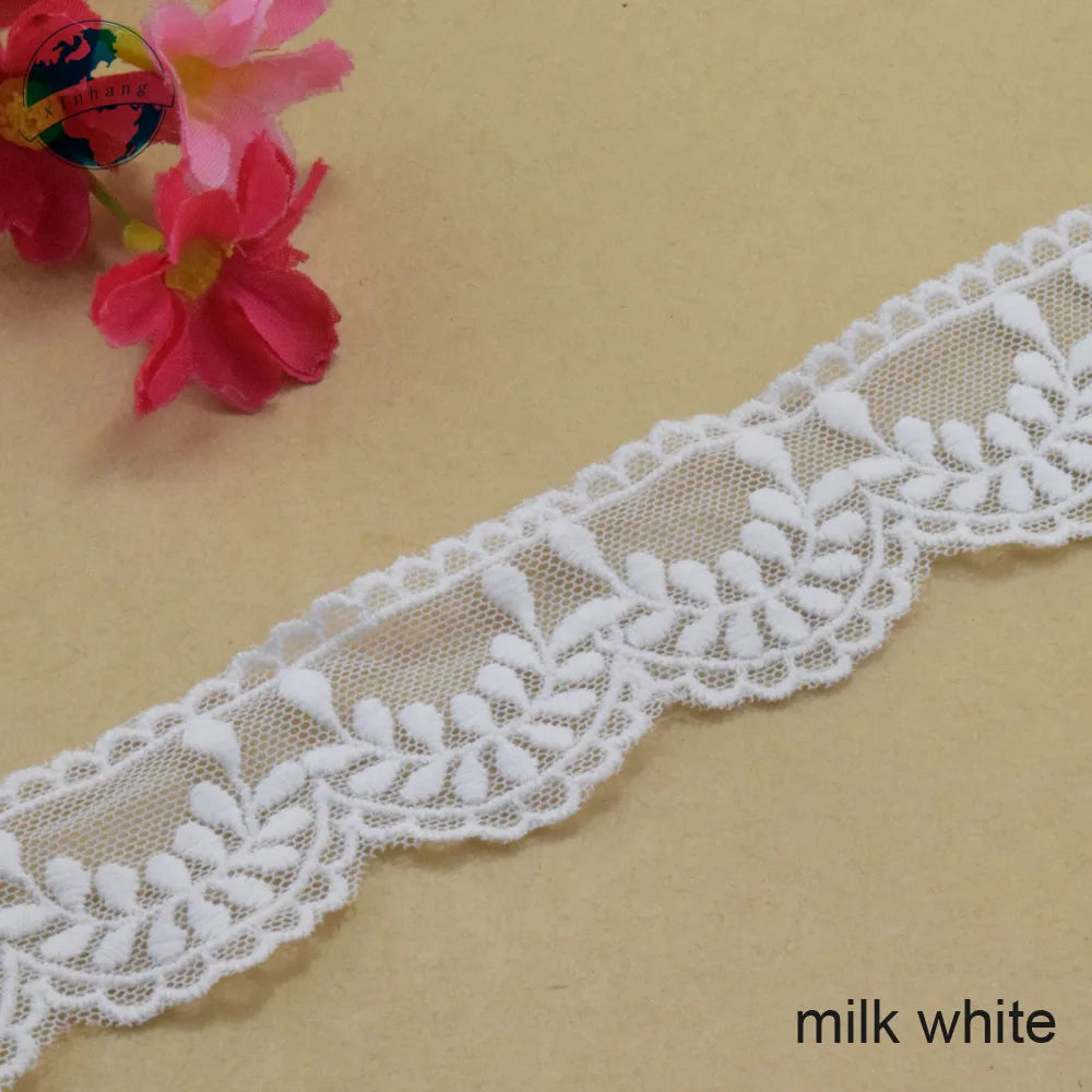 dentelle brodée feuilles blanc classique 3cm large translucide coton nylon écolo bricolage mariage