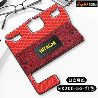 tapis sol rouge noir quilté moderne hitachi logo cabine véhicule