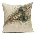 housse coussin carrée décorative motif paon bleu vert violet canapé salon moderne