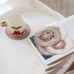 serviettes table vintage broderie florale dentelle beige rose clair environnementales moderne 12cm