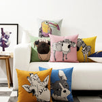 housse carrée coussin animal imprimé moderne zèbre oiseau chien vache multicolore