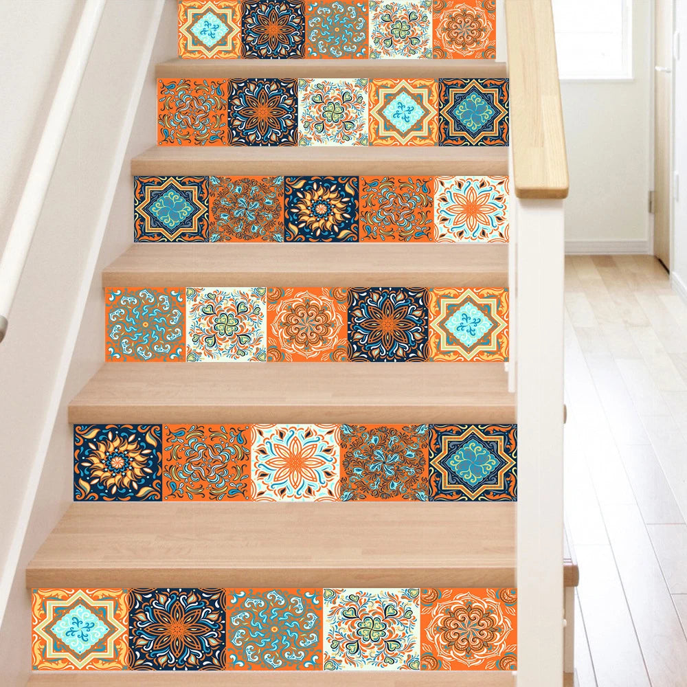 Set de 10 pièces d'autocollants de carrelage floral orange emballé