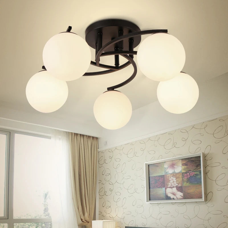 plafonnier moderne noir sphères translucides ampoules led salon salle manger