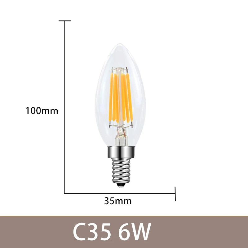 ampoules led filament dorés transparentes e12 e14 4w 6w 2700k 360° modernes 25000h