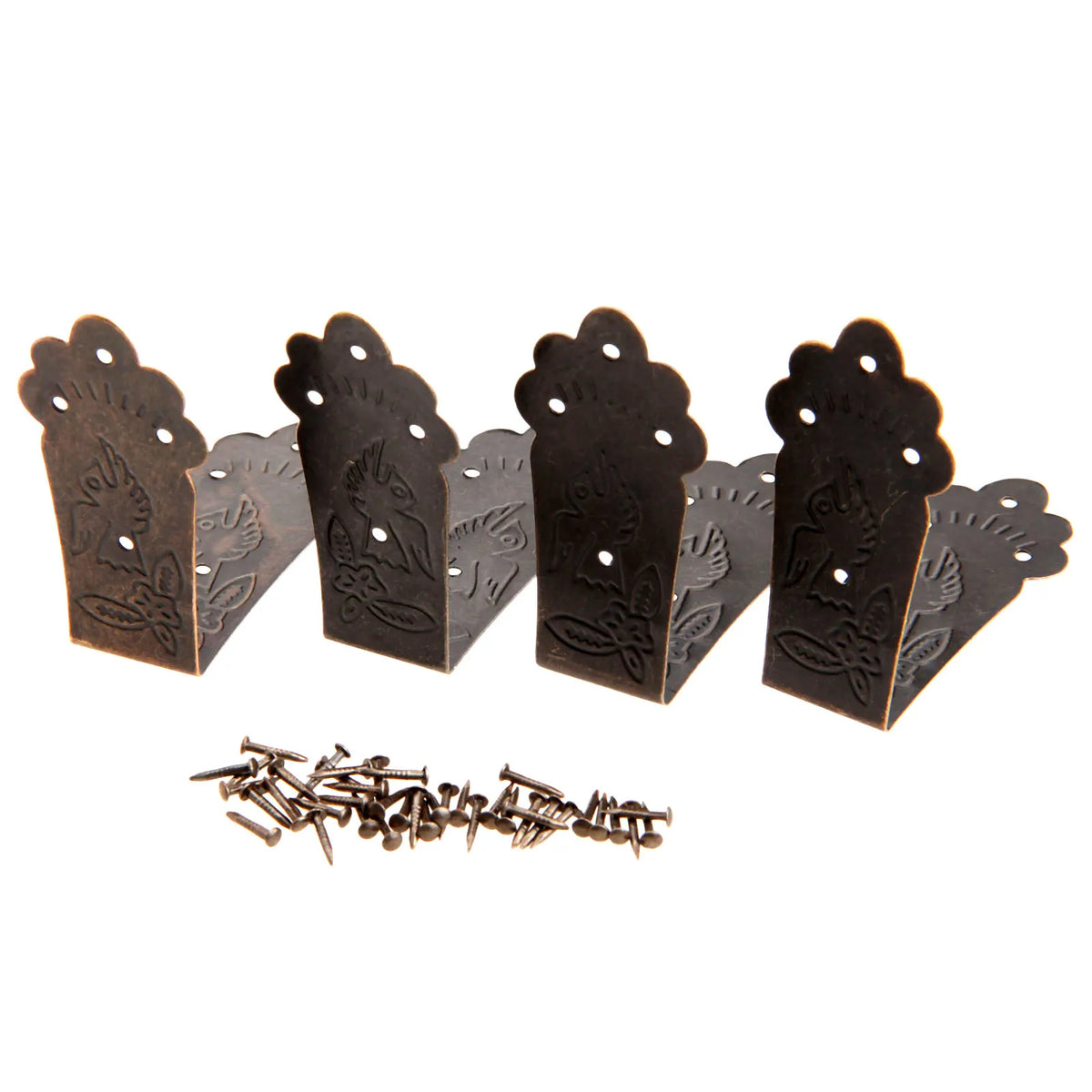 équerres d'angle bois décoratives vintage floral opalescent bronze clous meuble fixations rustique