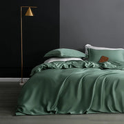 housse couette soie naturelle lisse satinée moderne vert foncé blanc bleu rouge bordeaux