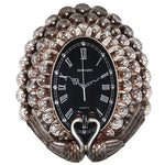horloge murale art déco plumes paon strass solaire résine noir argenté unique