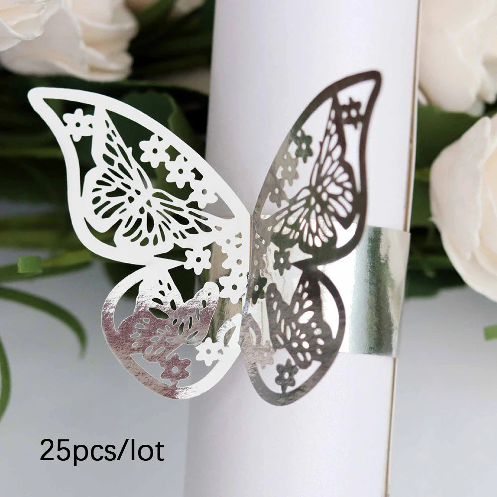 anneau serviettes papier motif papillon floral mariage anniversaire décoration table élégante vàng bạc hồng
