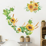 autocollant mural floral tournesol feuilles jaune vert blanc salon chambre coucher résistant l'eau pvc
