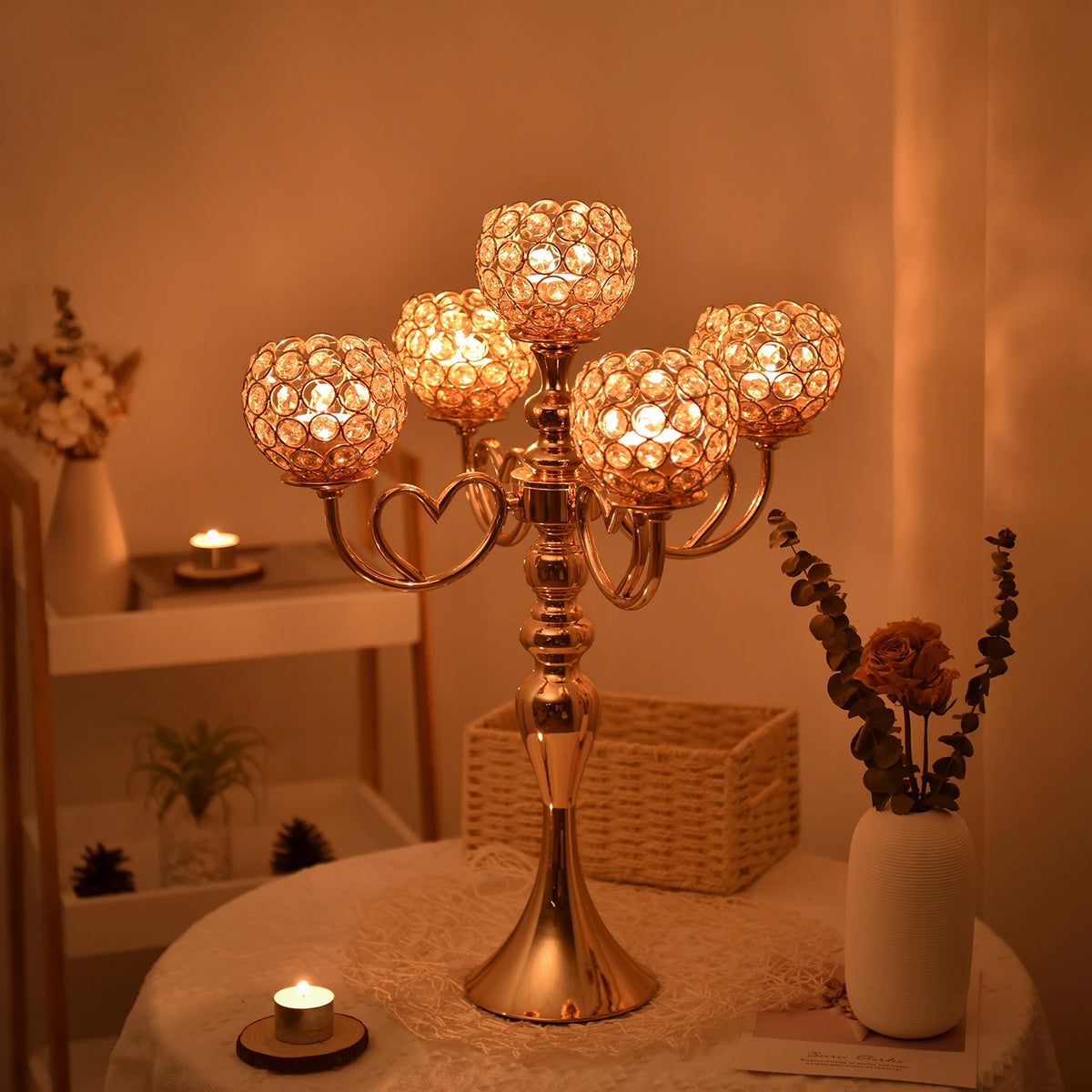 bougeoirs dorés classiques bras métal fer décoration intérieure mariage fêtes nhà hàng trang trí