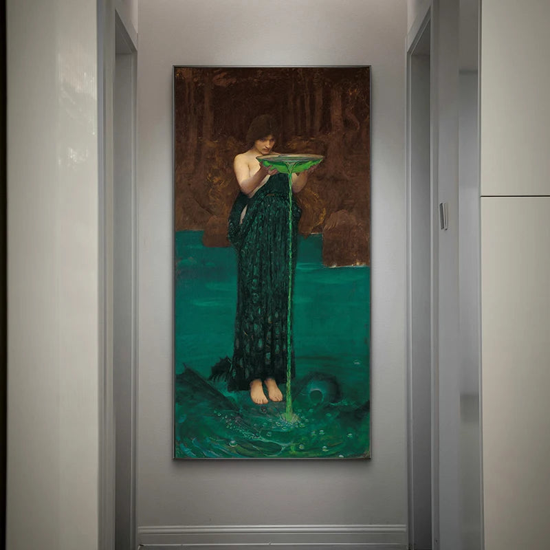tableau impressionniste toile verte femme paysage aquatique décoration salon chambreOpaque motif floral cadre doré