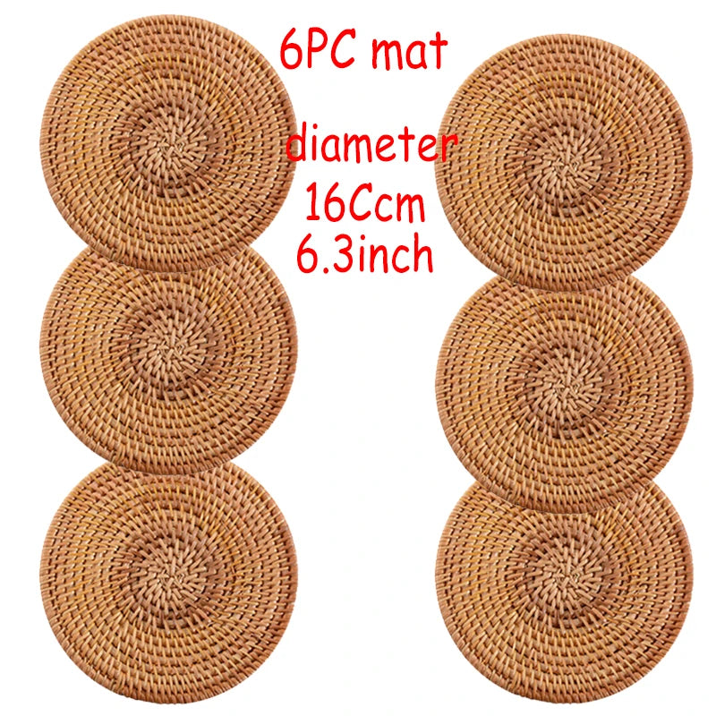 coasters tressés naturels traditionnels bois 8x8cm 10x10cm 13x13cm 16x16cm 18x18cm 20x20cm 6pcs